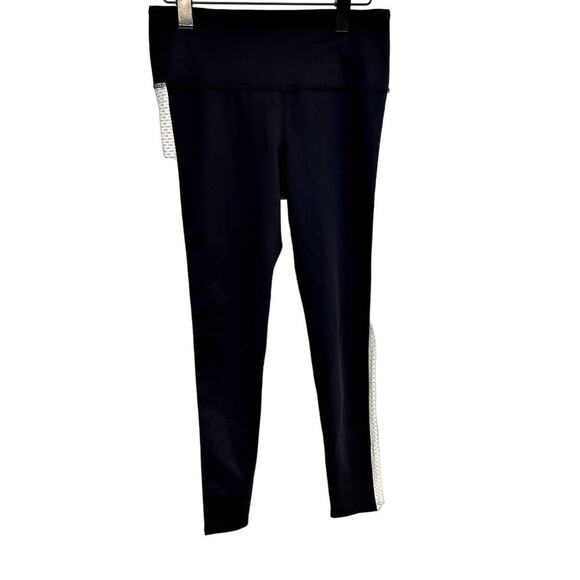Noli Blk Womens Athletic Workout/Yoga Cropped Leggings w/ Wte‎ Side Stripes Sz L - Picture 2 of 8